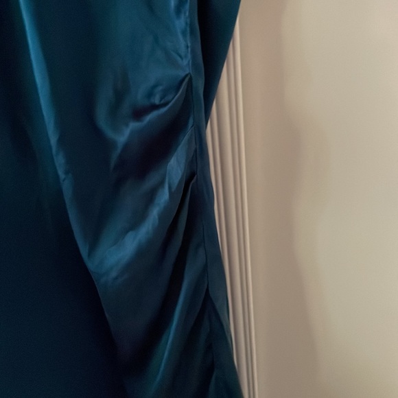 Peacock Blue silk Banana Republic ruched mini dress - Picture 2 of 7